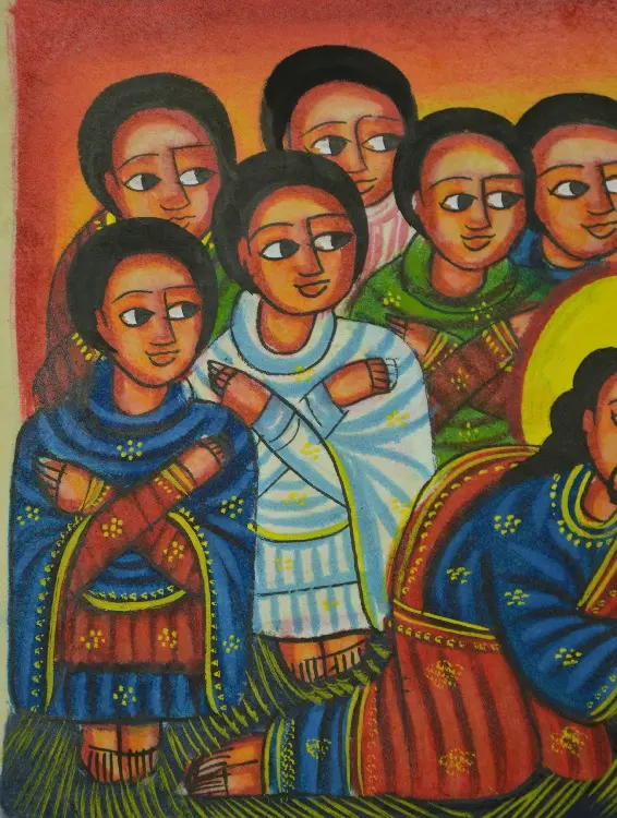 Peinture éthiopienne sur cuir avec dessins traditionnels: l'Ange Gabriel